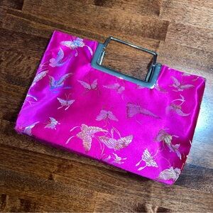 Vintage Satin Butterfly Purse With Silver Metal Hardware Asian Inspired